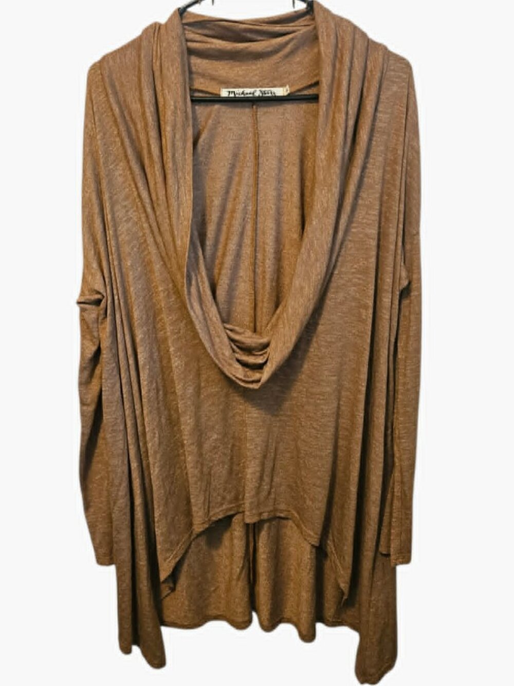 Michael Stars OS Asymmetrical Hemline Cowl Neck Women's Tan Long Sleeve Top